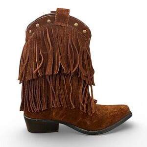 Shyanne Western Suede Fringe Cowboy Boots Brown Girls Size 1 D Style 43514